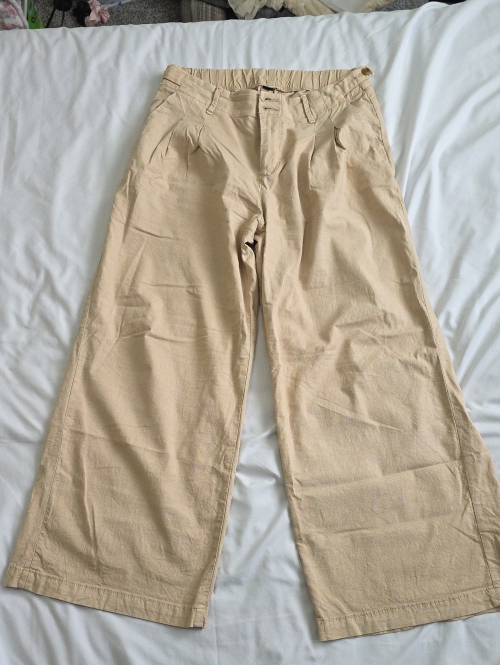 American Eagle Outfitters Women's Wide-Leg Trousers in Light Beige